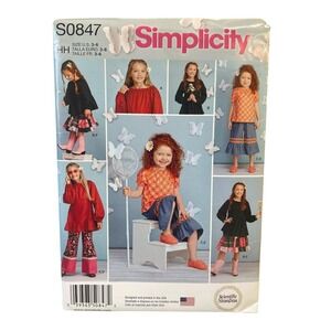 Simplicity S0847 Girls' Tops Pants Skirt Sewing Pattern HH 3-6